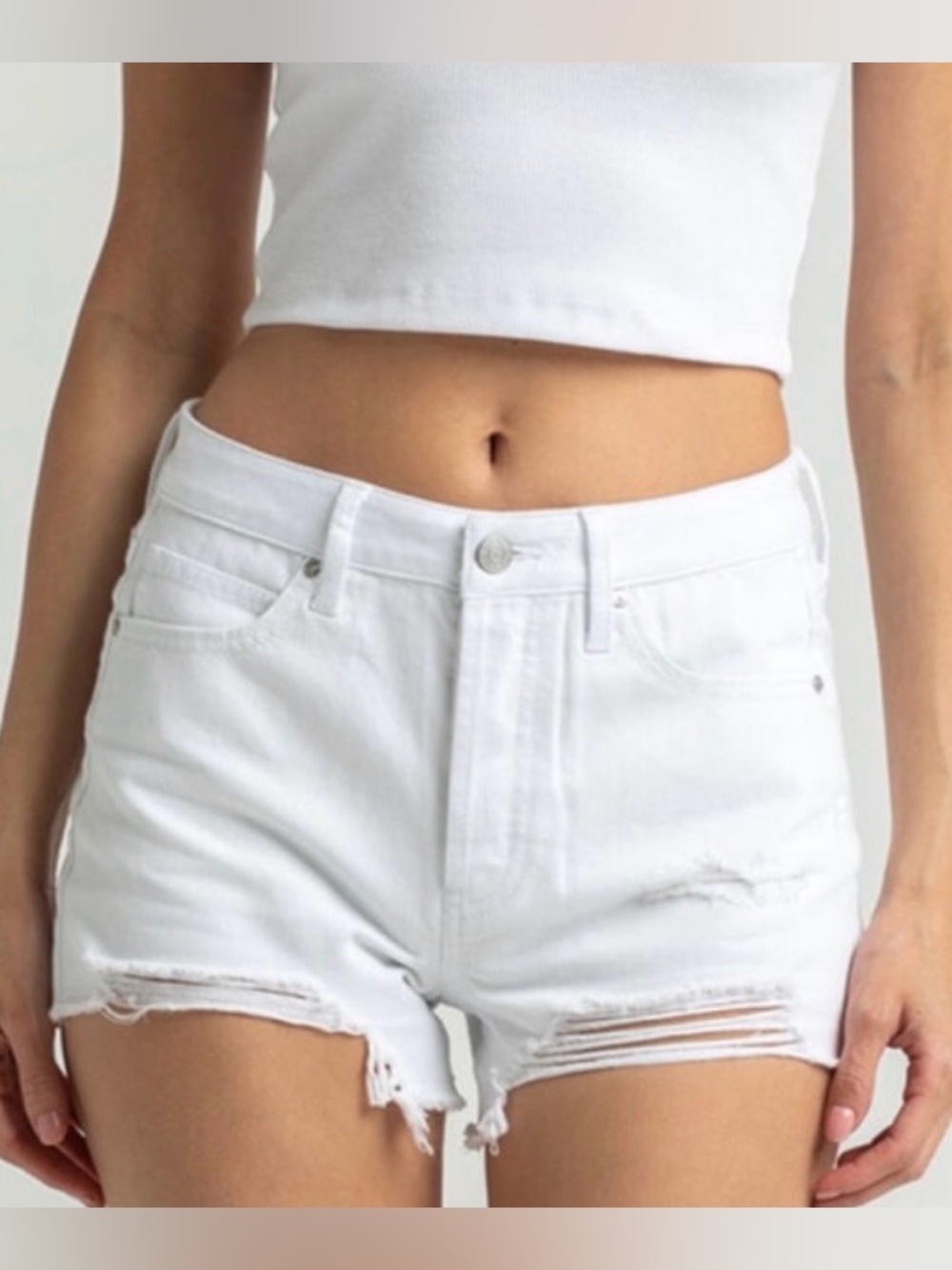 RSQ White High-Rise Distressed Denim Shorts Size 26